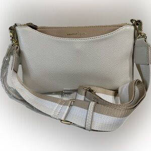 Nanette Lepore Beige Crossbody Bag with Striped Strap